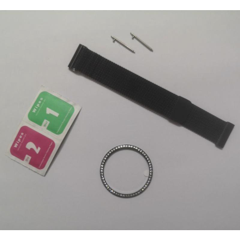 Khung viền bezel đính hạt 42mm và dây Milanese 20mm dành cho Samsung Galaxy Watch 4 42mm