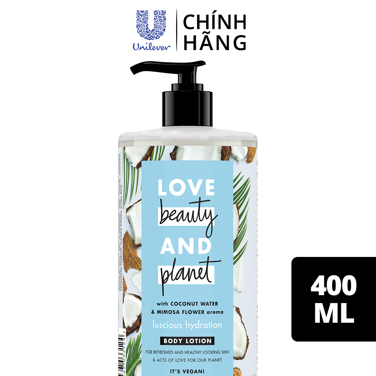 Sữa Dưỡng Thể 400Ml Love Beauty And Planet Chăm Da Mềm Mịn Luscious Hydration Với 100% Dừa Tươi Organic