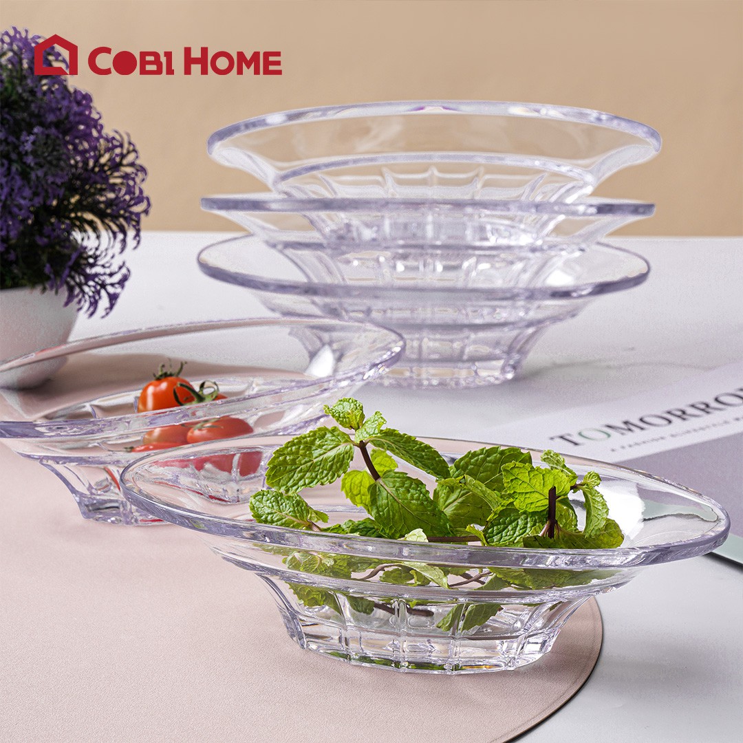 Dĩa nhựa, đĩa nhựa trong suốt sâu lòng, khay nhựa đựng trái cây, trang trí bàn ăn - 2 size