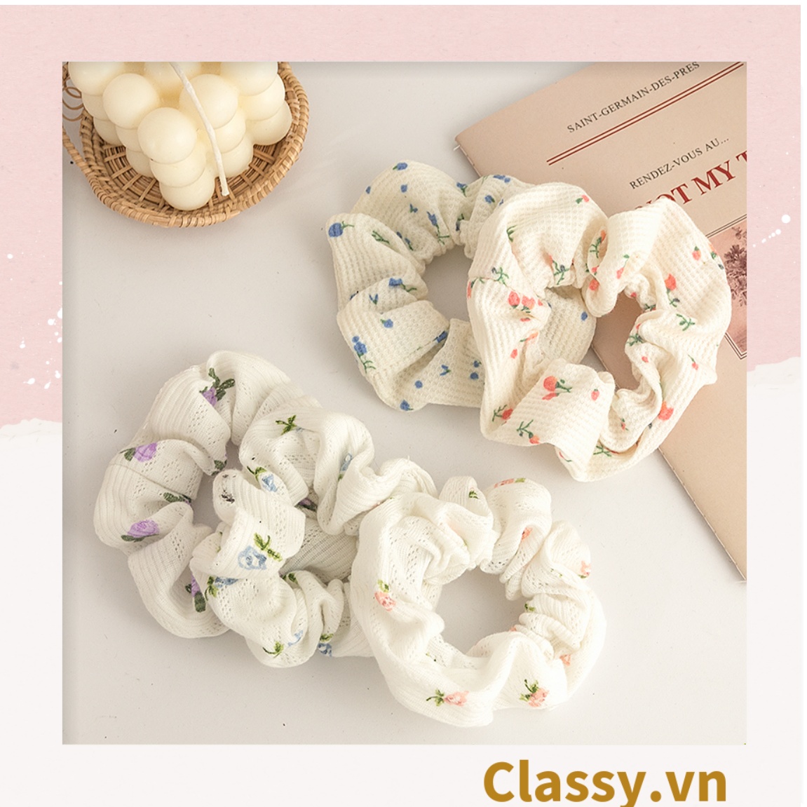 Scrunchies buộc tóc họa tiết hoa nhí vintage, nữ tính thanh lịch PK711