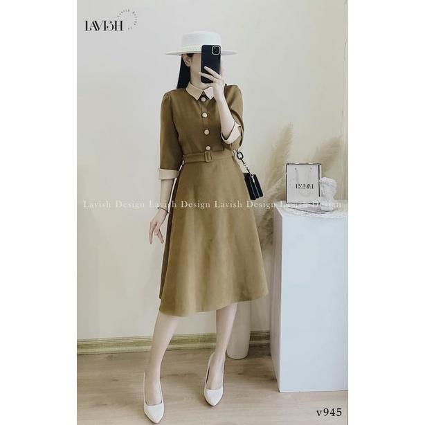 VÁY NHUNG CỐM PHỐI CÚC BỌC ĐAI EO
