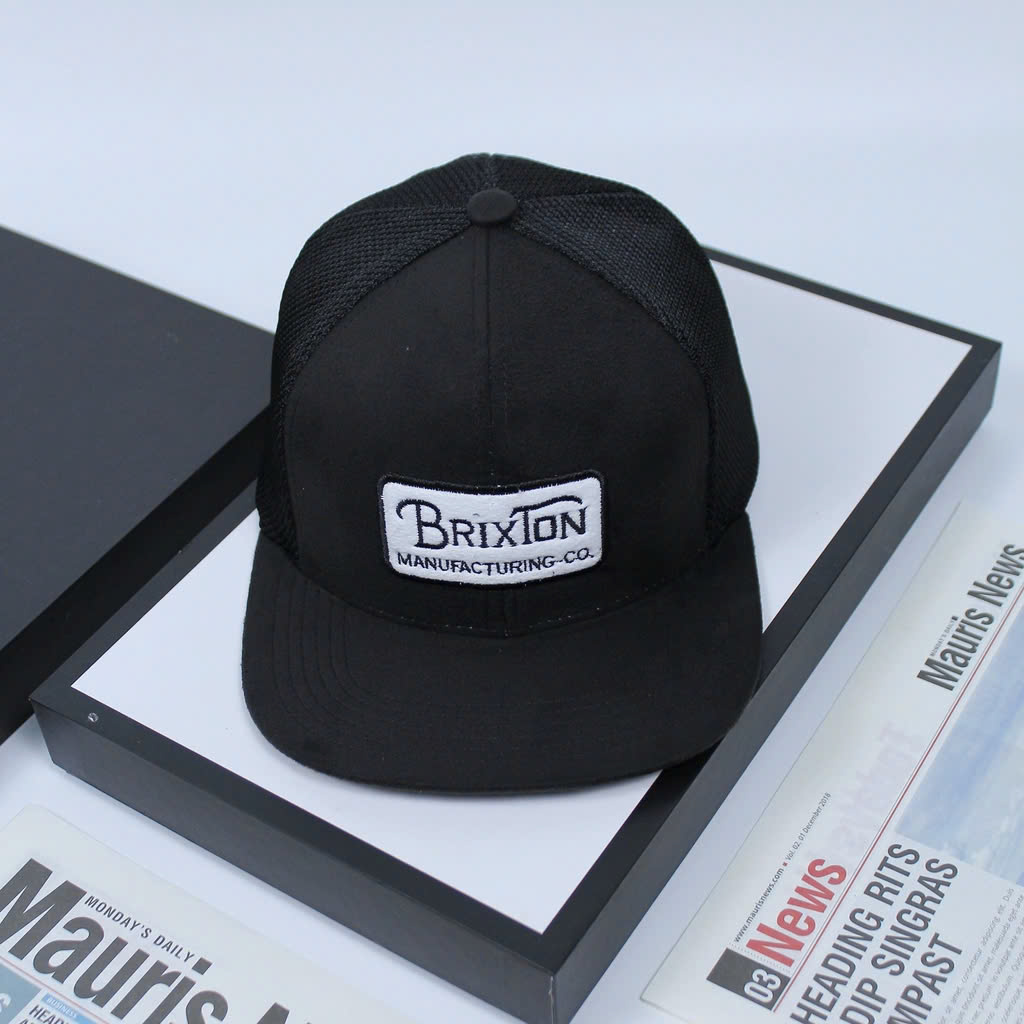 Nón kết lưỡi (hiphop) mỏ da lộn, mũ snapback kaki phối mỏ phong cách thể thao thêu chữ BRIXTON
