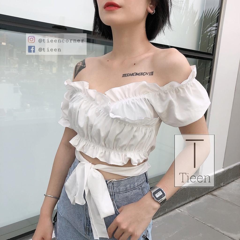 Croptop voan bèo dây cột eo nhún ngực