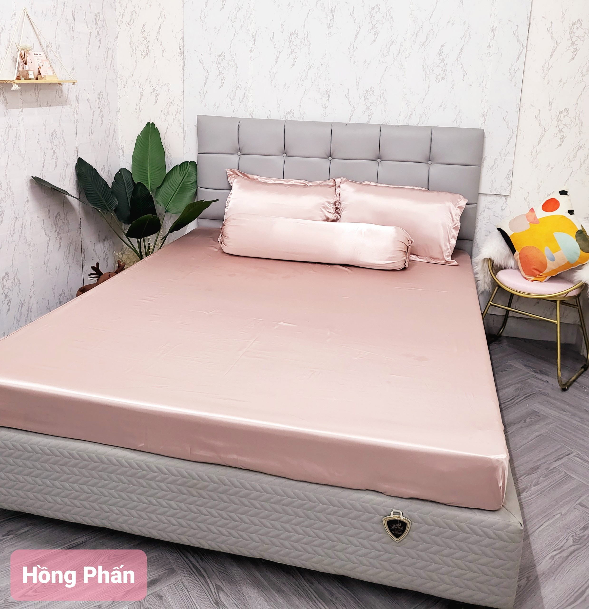 GIẢM % Ga bộ phi lụa Thái Tuấn cao cấp loại 1, bộ 4 món ga nệm và áo gối phi lụa hàng may - NEMTOTBEDDING