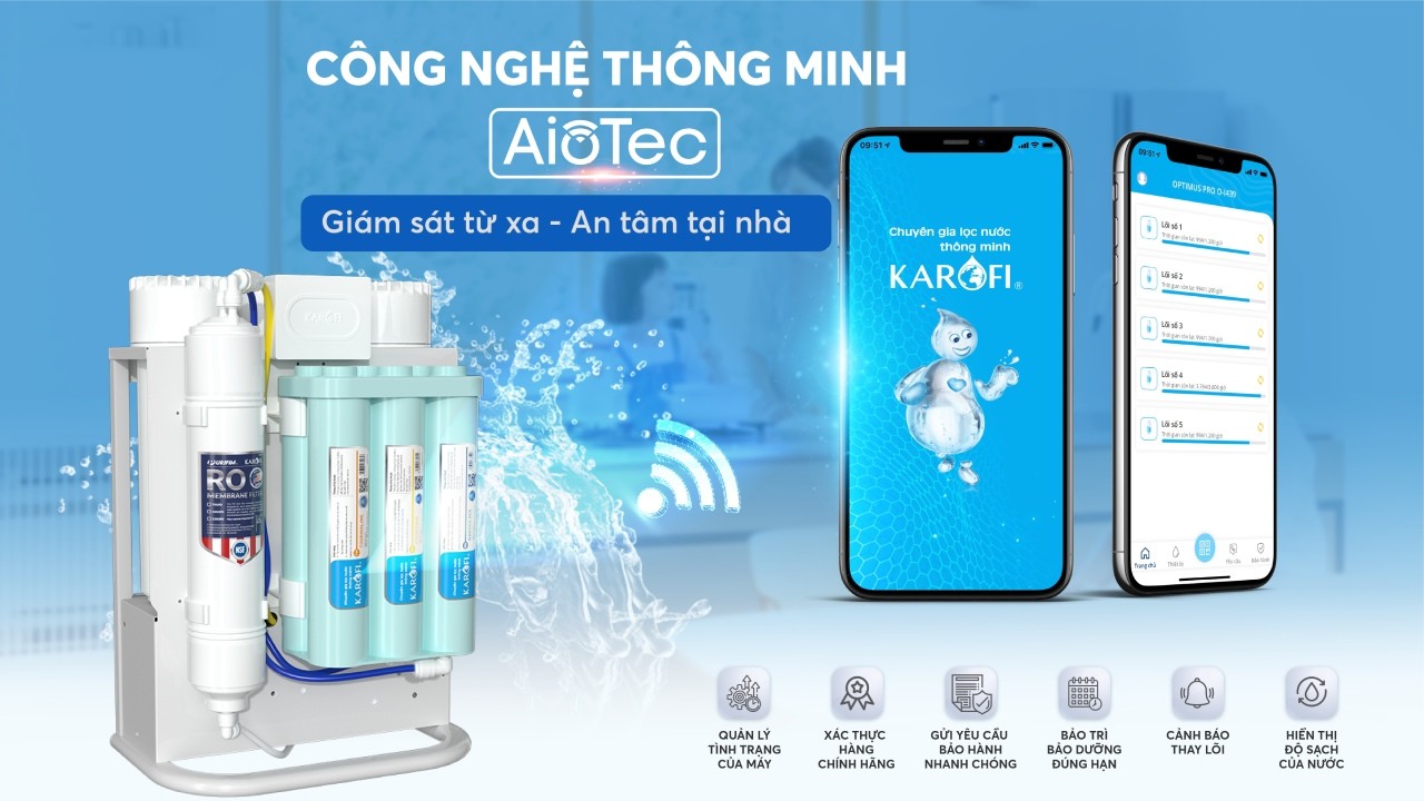 Máy lọc nước Karofi KAQ-U96 10 lõi lọc kết nối điện thoại thông minh, vòi nước hiển thị tình trạng máy - Hàng chính hãng bảo hành 3 năm