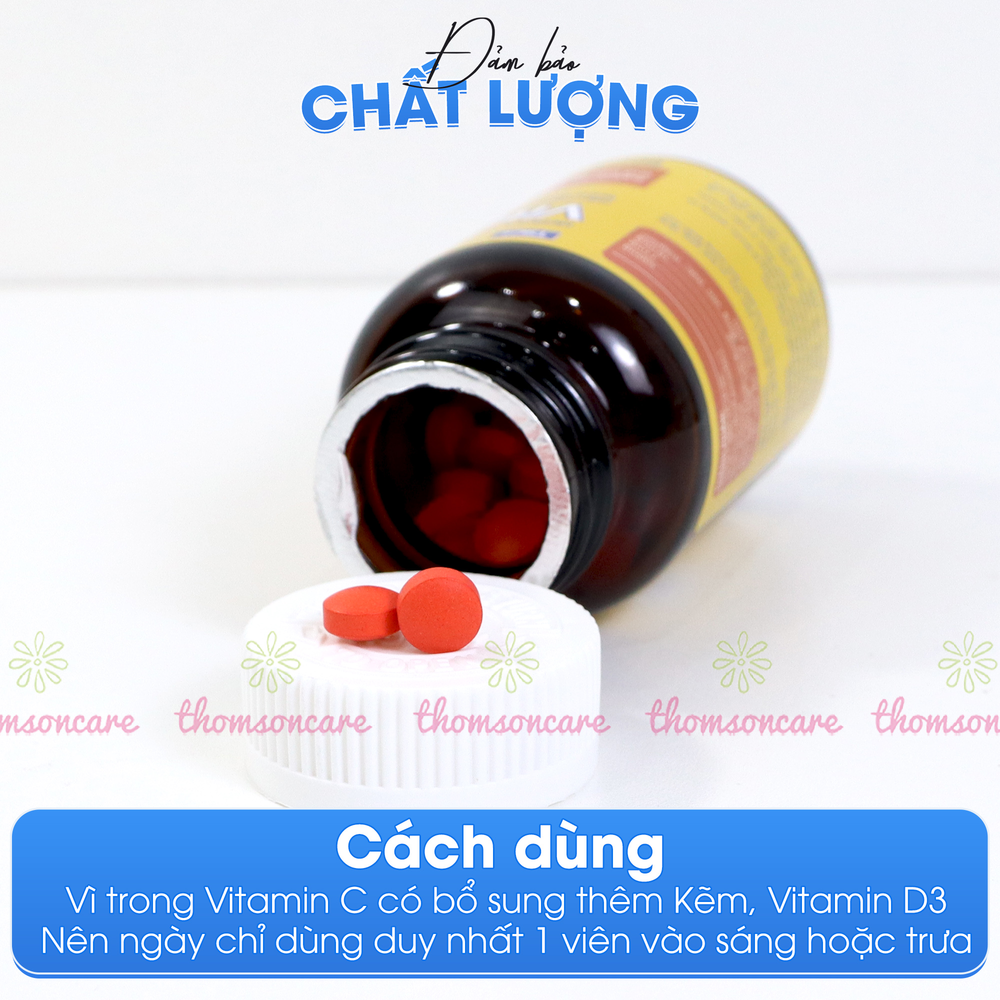 Combo giảm mụn thâm Vitamin C có kẽm  60 viên và DHC Kẽm 30 viên từ Nhật Bản giúp làm đẹp da làm da sáng mịn , mờ thâm và bổ sung Vitamin và Kẽm - Thomsoncare