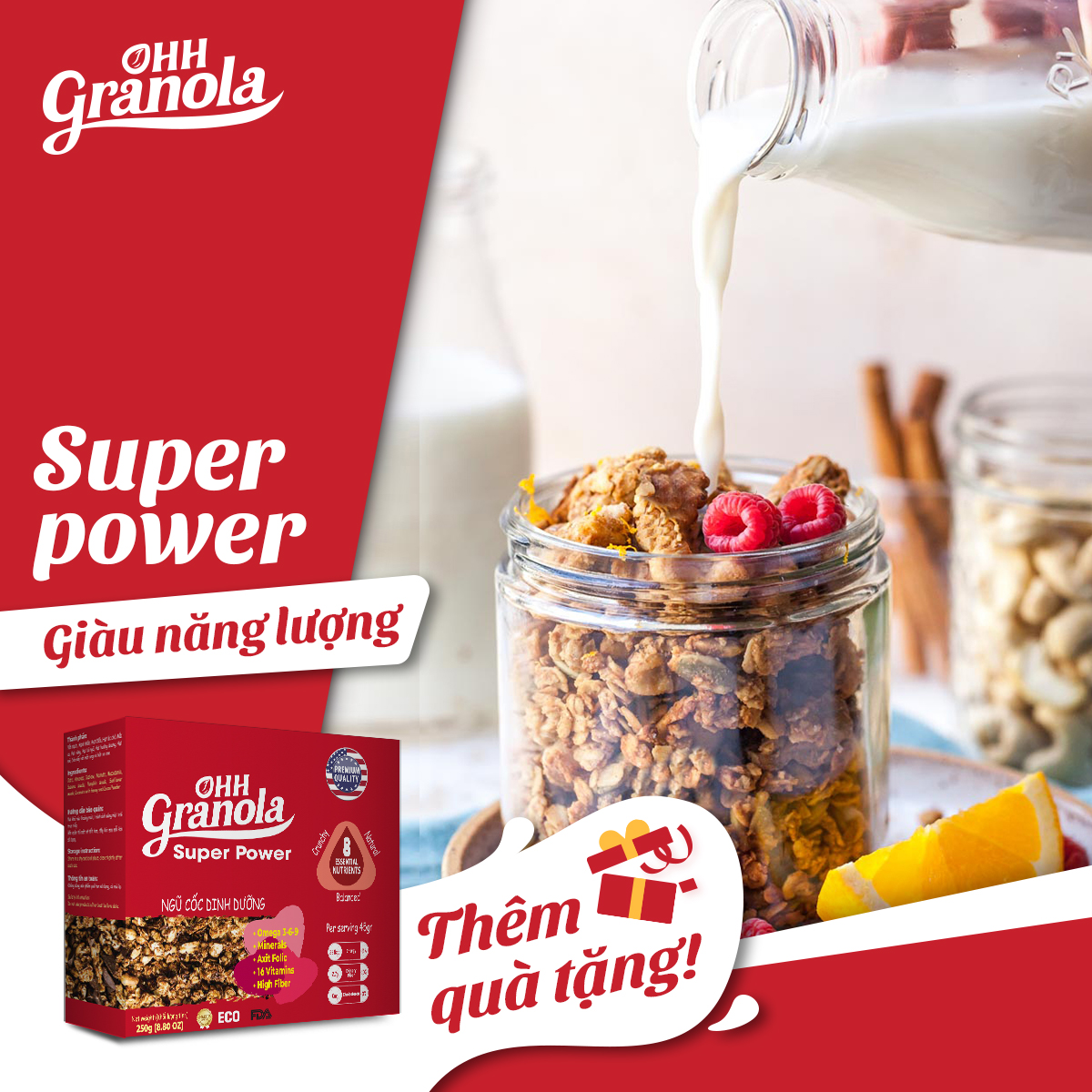 Giảm Cân Ngũ Cốc Tăng Cơ Giàu Năng Lượng Chocolate Đen - Super Power (Ohh - Granola) Tiêu Chuẩn FDA Hoa Kỳ, Hộp 250g