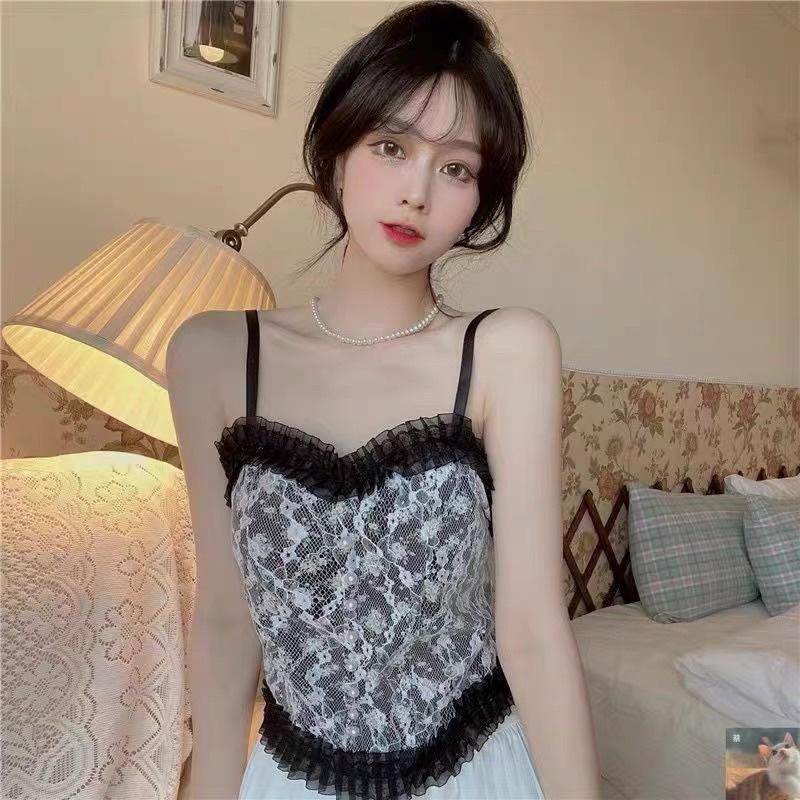 Áo hai dây bra ren hoa cúc ngọc chun lưng hàng Quảng Châu đẹp