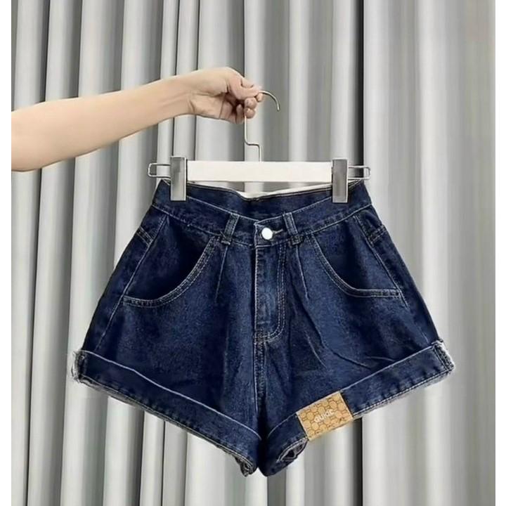 [L2M] Quần short JEANS LẬT LAI gắn NHÃN lưng cao chất liệu co giãn siêu tôn dáng phong cách cá tính