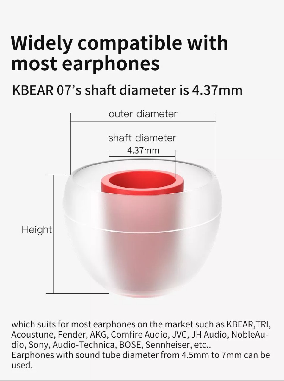 Đệm silicon chất lượng cao KBEAR KB07 dành cho tai nghe ống dẫn thanh từ 4.5mm trở lên - Hàng chính hãng
