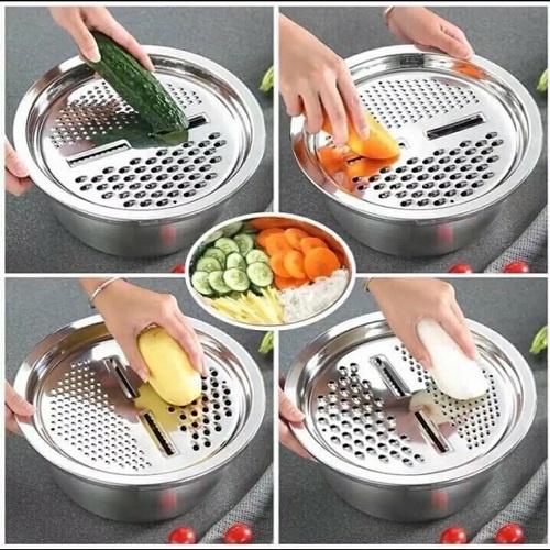 Bộ nạo rau củ 3 món kiêm rổ và chậu inox cao cấp đa năng, tiện lợi dùng cho nhà bếp