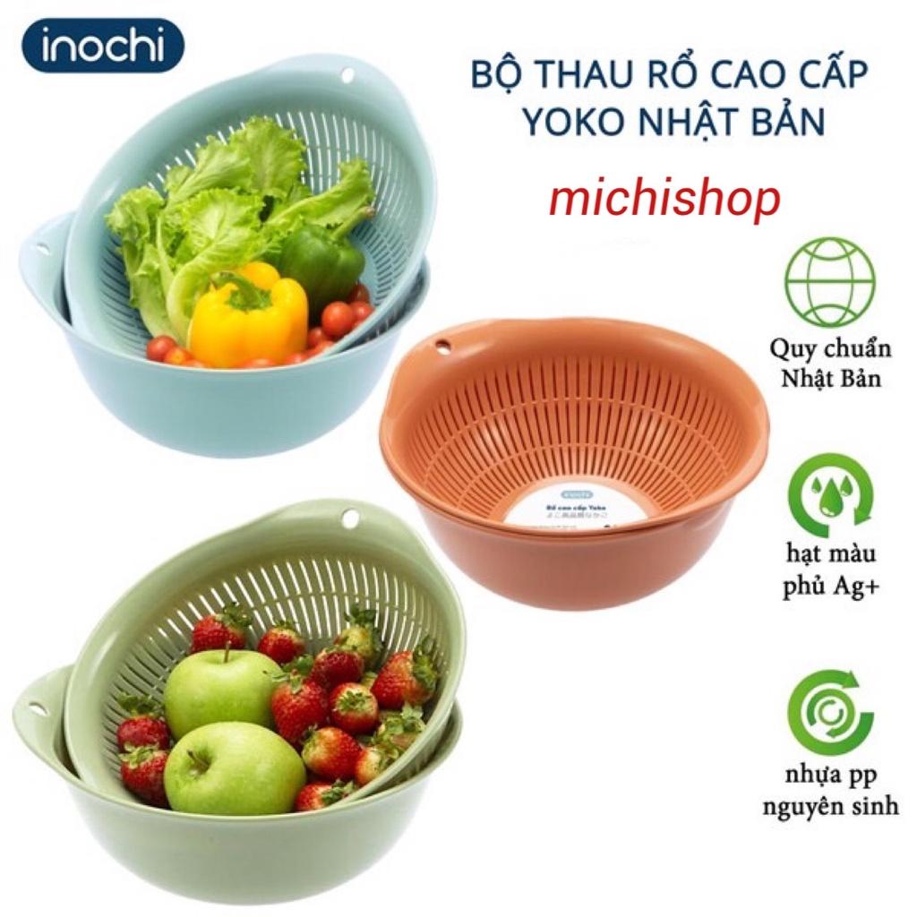 Bộ Thau Rổ Nhựa Yoko Inochi Đựng Hoa Quả, Rau Củ Tươi Sach - Bộ Thau Kèm Rổ 2 In 1 Tiêu Chuẩn Nhật Bản