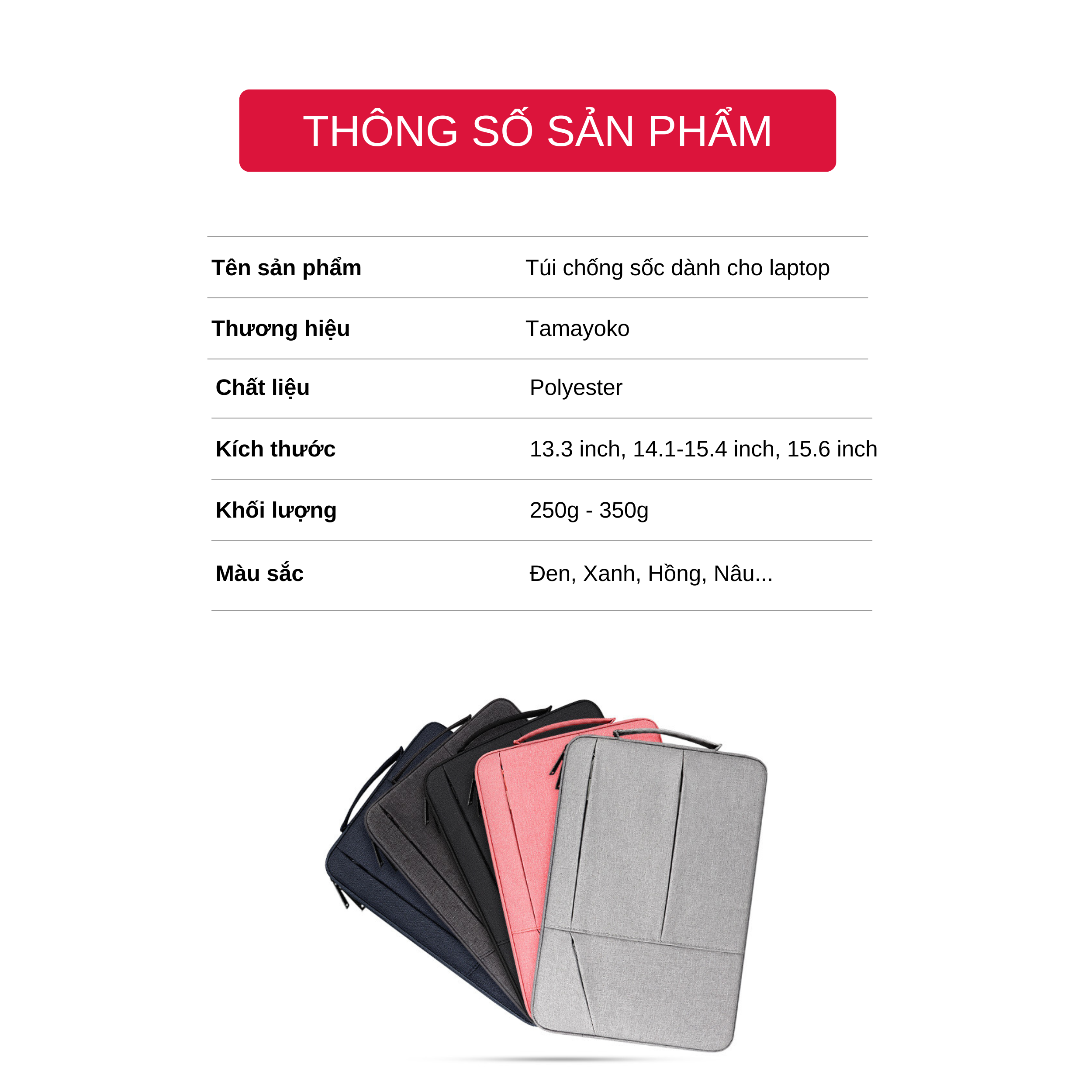 Túi Chống Sốc Laptop Máy Tính Xách Tay 3 Ngăn - Hàng Chính Hãng Tamayoko