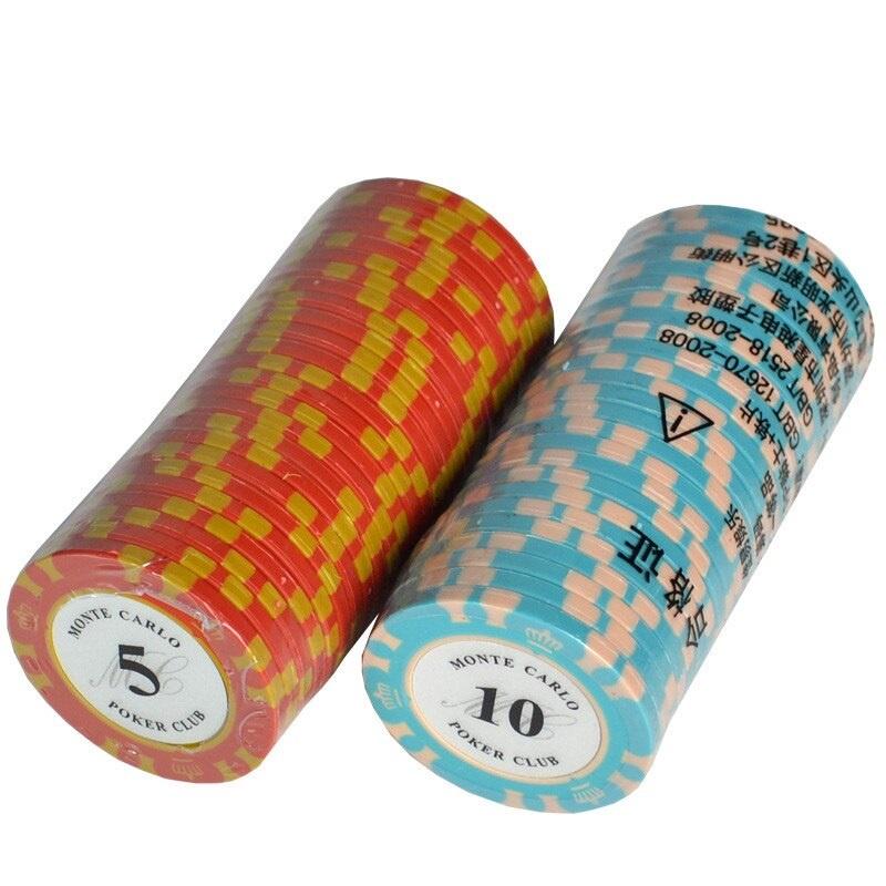 Lẻ 1 cọc 10 phỉnh đất sét poker Monte Carlo hàng đẹp nhiều mệnh giá lựa chọn 1, 5, 10, 25, 50, 100, 200