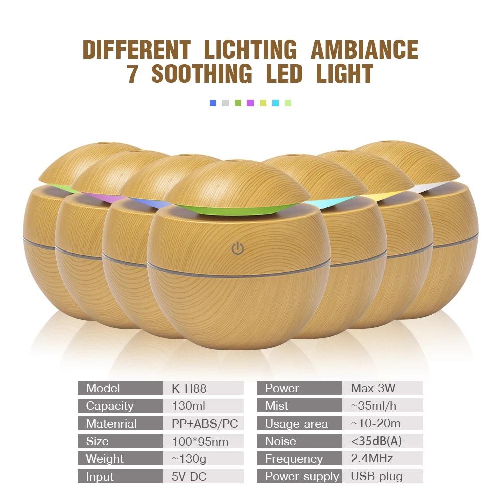130Ml Mini Máy Tạo Độ Ẩm Không Khí USB Tinh Dầu Hương Thơm Khuếch Tán Lạnh Máy Phun Sương 7 Đèn LED Đổi Màu Đèn Ngủ nhà Phòng Ngủ