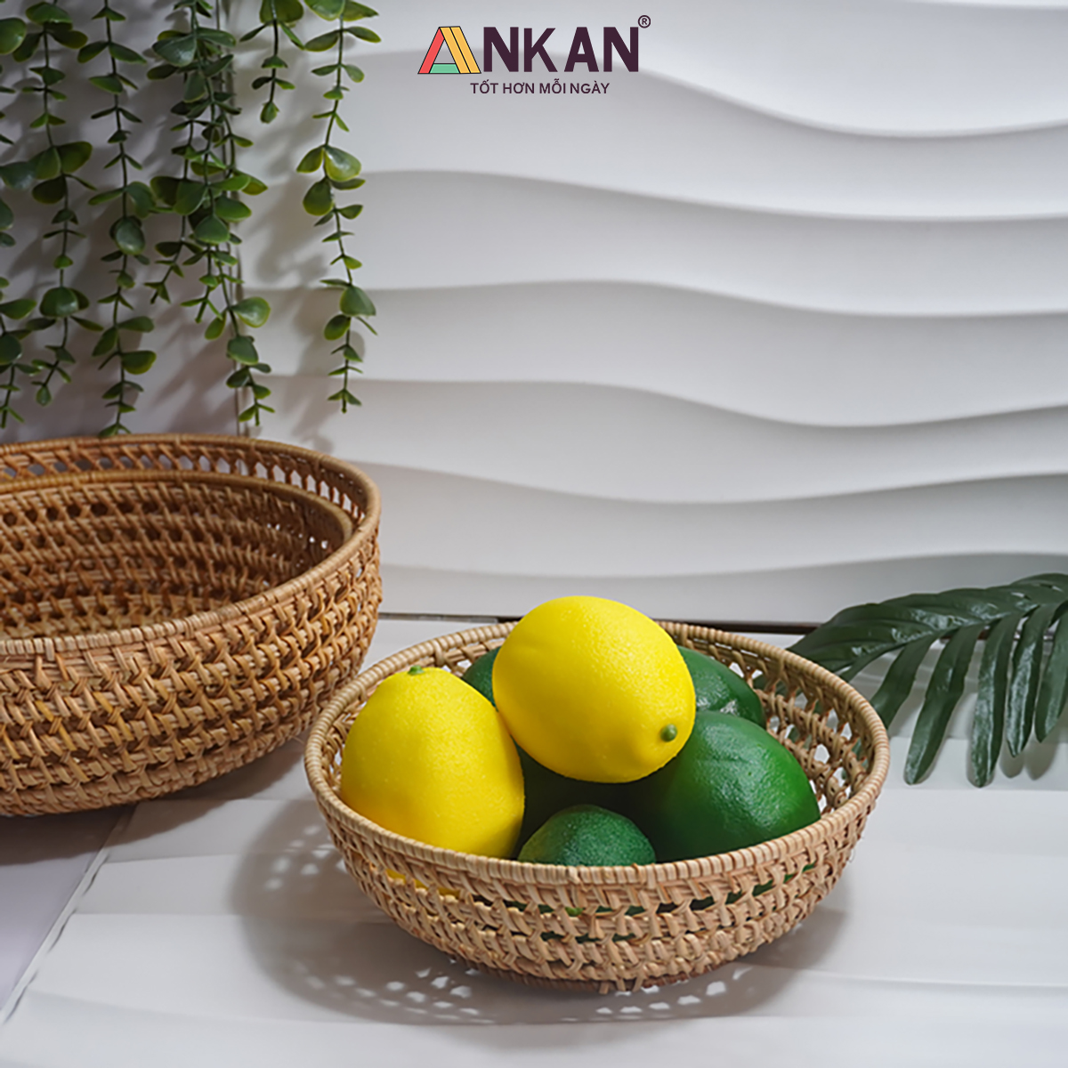 Khay Rổ Mây Tre Đan ANKAN – Đựng Trái Cây, Bánh Kẹo, Đồ Khô, Decor Nhà Ăn &amp; Phòng Khách – Thủ Công Việt Nam