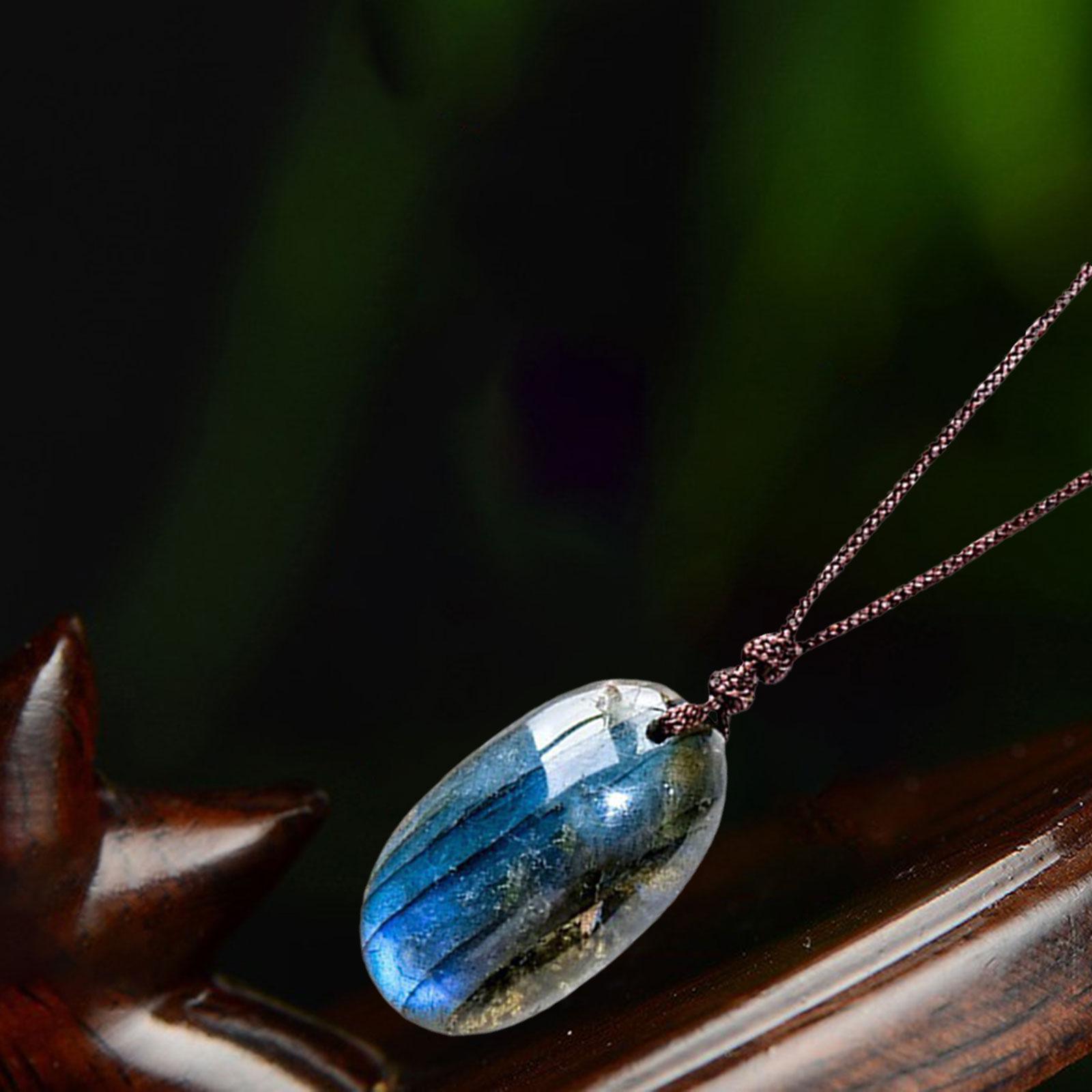 Labradorite Necklace Pendant Drop Retro Delicate Trendy Oval Pendant Necklace Charm Necklace for Birthday Gift Anniversary Girls Boys