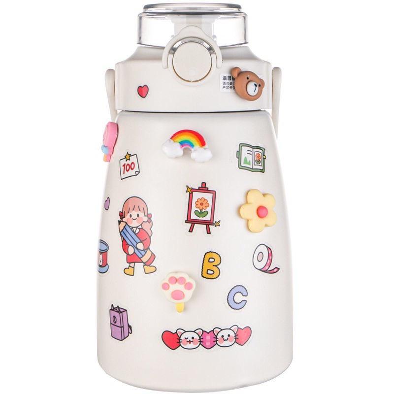 Bình Giữ Nhiệt Cute Có Ống Hút Inox 304 Cao Cấp Không Rỉ 800ml Tặng Kèm Sticker