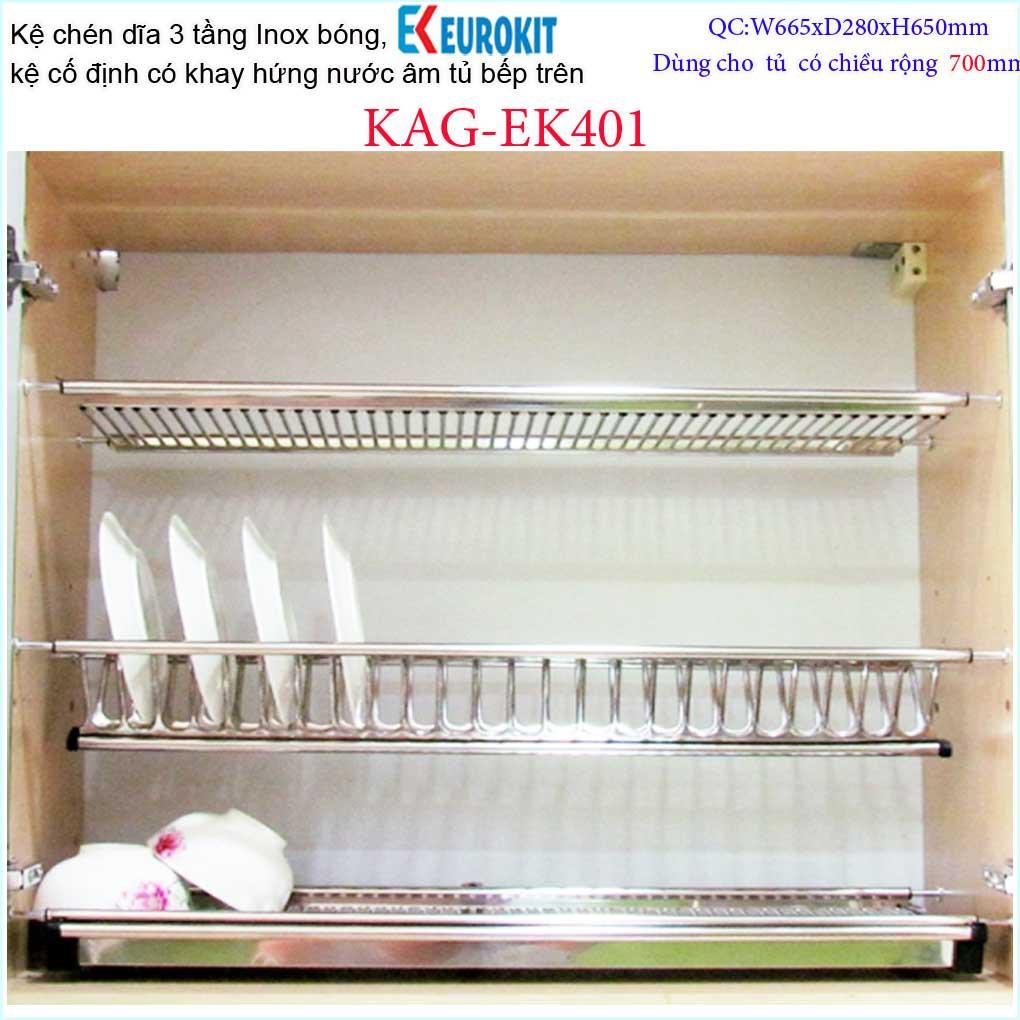 Kệ chén dĩa 3 tầng âm tủ chữ V KAG-EK401-70cm, kệ chén âm tủ Eurokit 70cm Inox bóng cao cấp