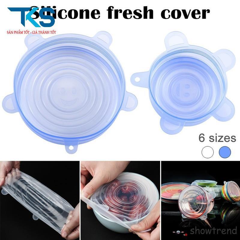 Bộ 6 nắp silicon co giãn bọc tô chén bảo quản thực phẩm đa năng