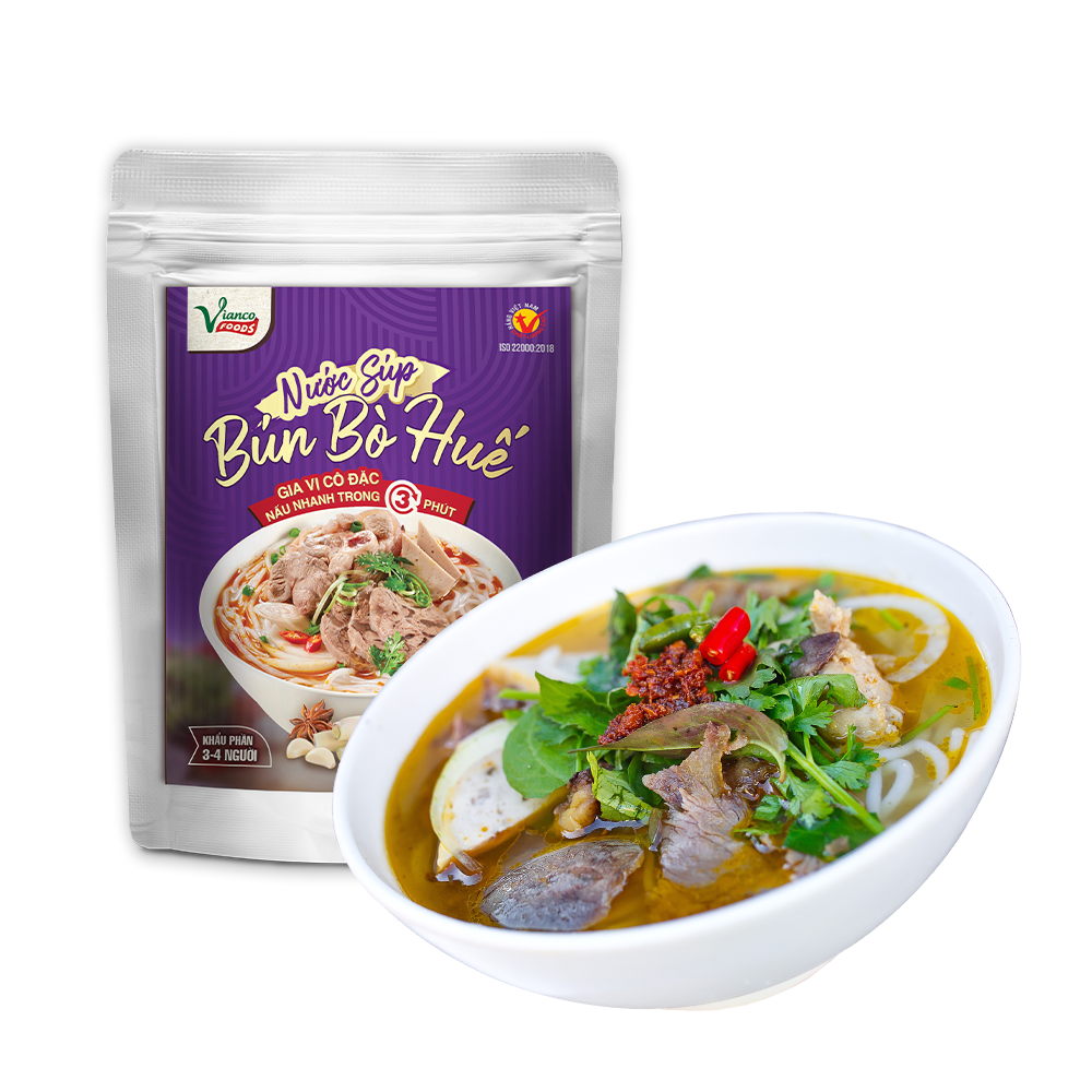 Nước Súp Bún Bò Huế ViancoFoods - Việt Ấn 03 gói x 200ml - Gia vị nấu tiện lợi