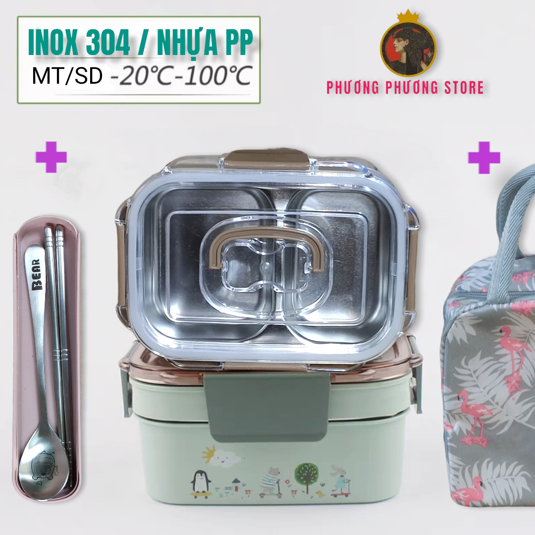 Cặp lồng inox 2.0L cao cấp / ca men 2 tầng 4 khay / đựng cơm thức ăn chia, thích hợp cho sinh viên nhân viên văn phòng xem kỹ mô tả