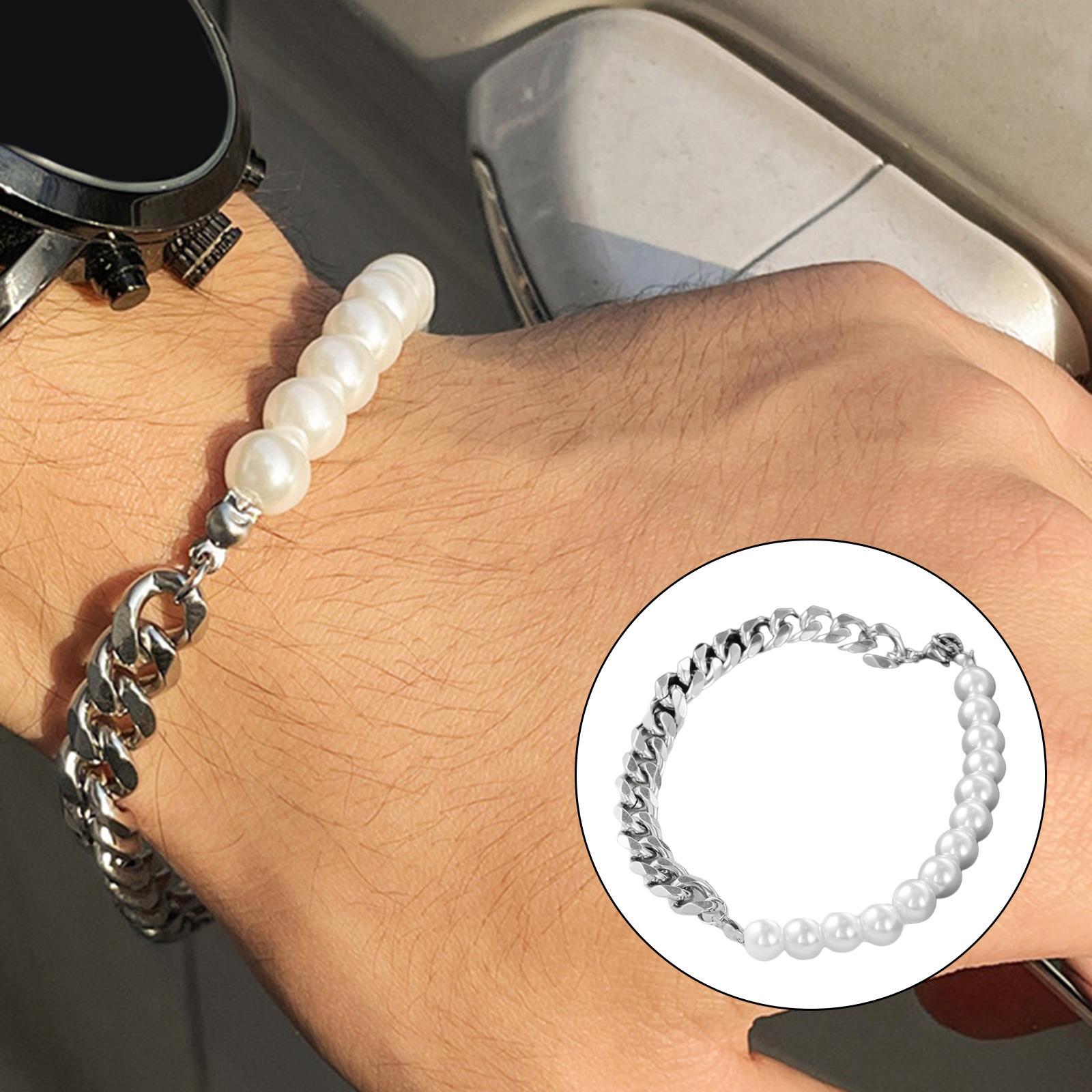 3 Pieces Adjustable Pearl Necklace Bracelet Kit Solid and Flexible Hip Hop