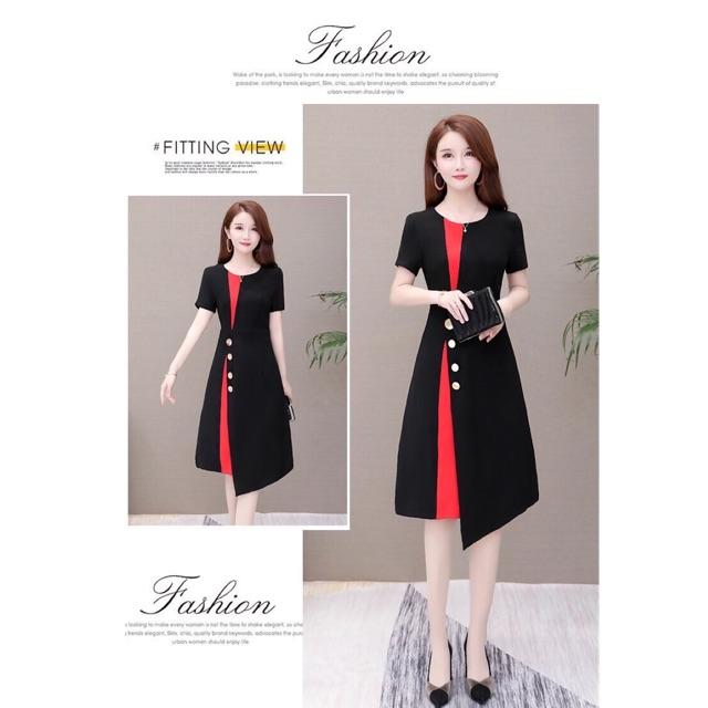 ĐẦM XOÈ PHỐI MÀU CỔ TRÒN