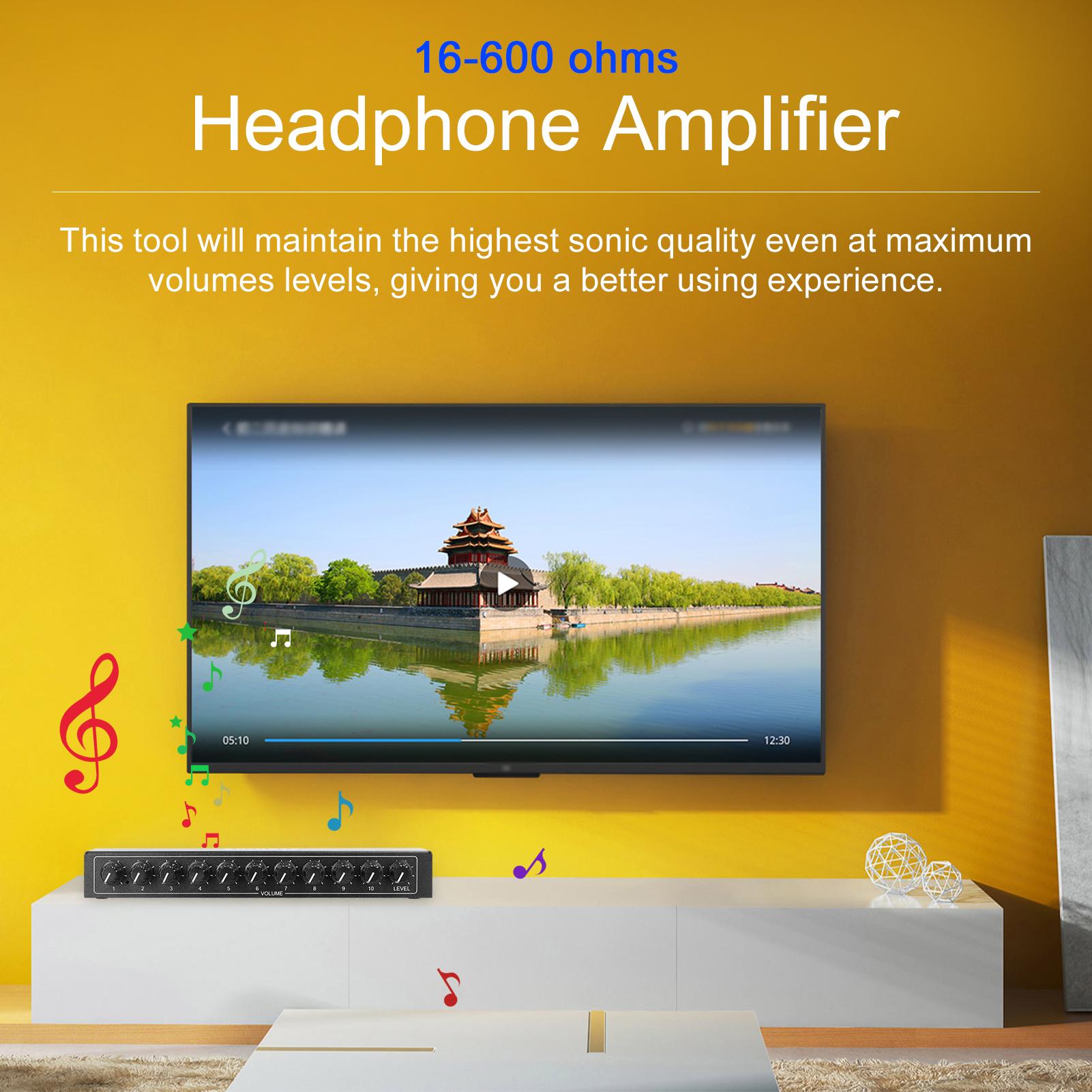 3.5mm Stereo Headphone Amplifier 10 Ways Output Multi-Channels Audio Distributor Independent Control Amplifier