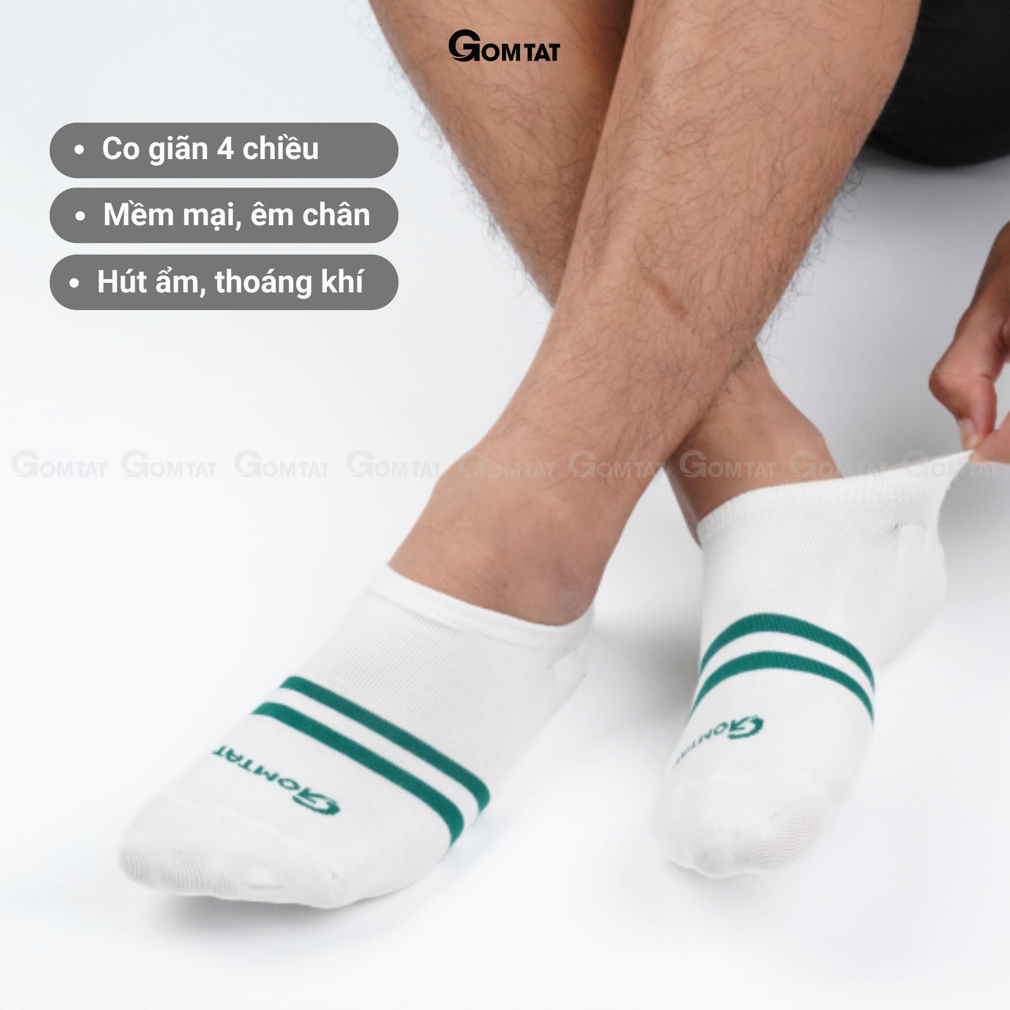 Tất Cổ Ngắn Nam Nữ GOMTAT Mẫu 2 Sọc Ngang, Vớ Cổ Thấp Unisex Chất Liệu Cotton Cao Cấp - GOM503-2SOC-LE