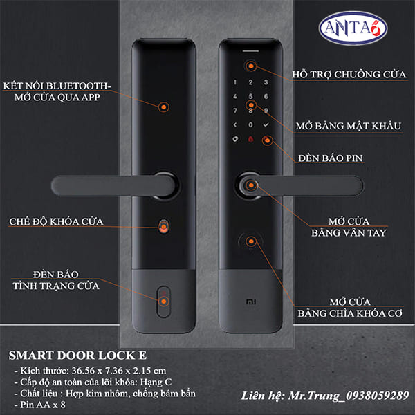 Khóa cửa thông minh Smart Door Lock E, mở cửa bằng vân tay, mật khẩu, mật khẩu tạm thời, Bluetooth, HomeKit, chìa khóa khẩn cấp