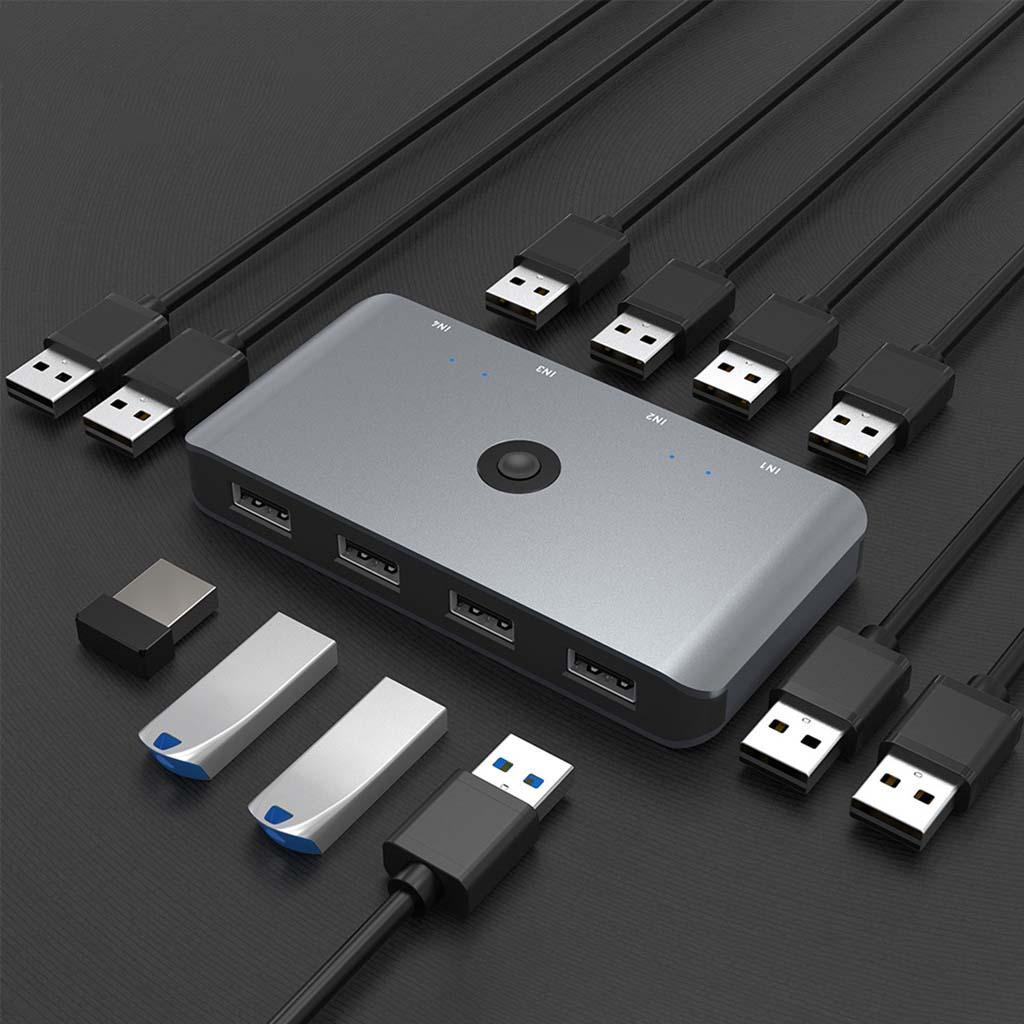Switcher Selector KVM Switcher USB 2.0 4 in 4 Output ,Micro USB