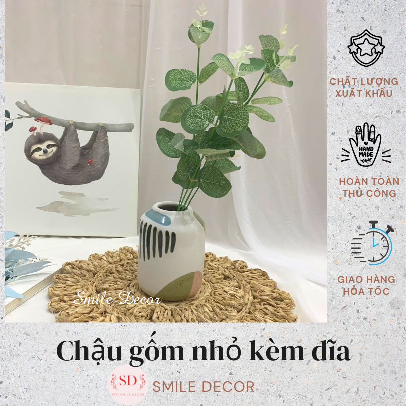 Bình cắm hoa gốm sứ cao cấp Smile Decor phối mảng màu - Ceramic vase