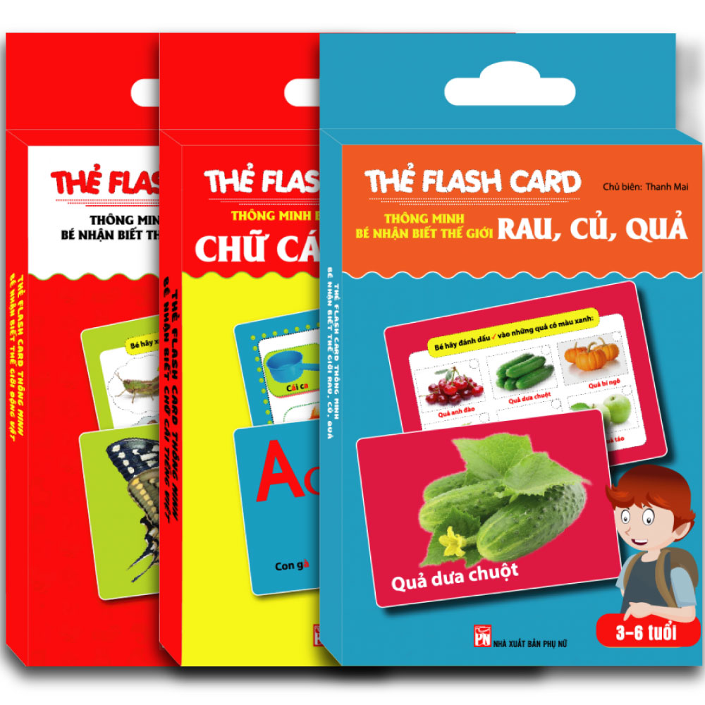 Thẻ Flash Card Thông  Minh Bé Nhận Biết Thế Giới Động Vật, Rau - Củ - Quả Và Chữ Cái Tiếng Việt (3 Hộp)