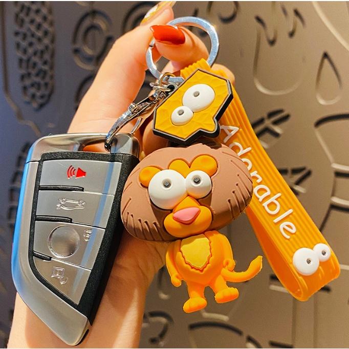 Móc khóa sư tử, báo đốm và voi mắt lồi ngộ nghĩnh dễ thương PVC loại tốt