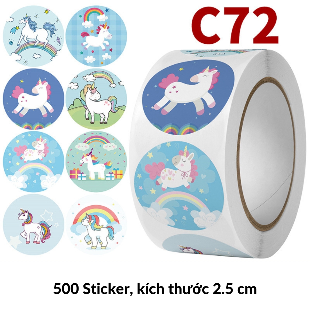 Cuộn 500 Sticker Hình Dán Kích Thước 2.5 cm, Hình Dán Trang Trí Sổ Tay, Vật Dụng