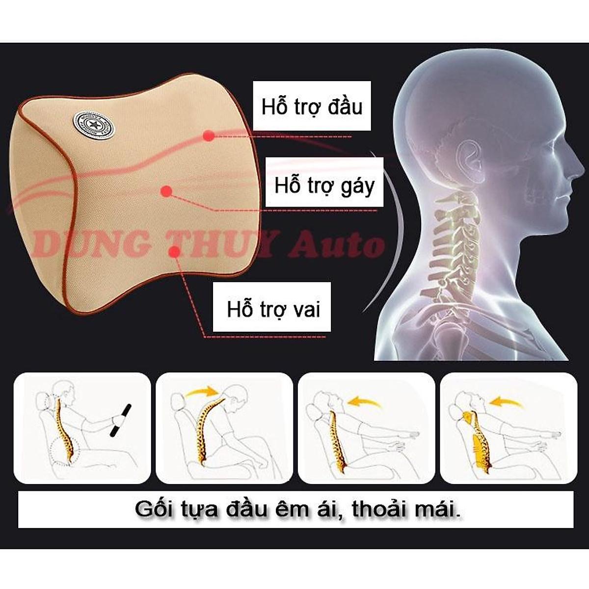Gối tựa đầu tựa lưng ô tô cao su non đàn hồi - Tựa ghế oto vải cotton chống đau mỏi lưng , chất liệu cao su non cao cấp - Đen chỉ đỏ, Đen chỉ đỏ