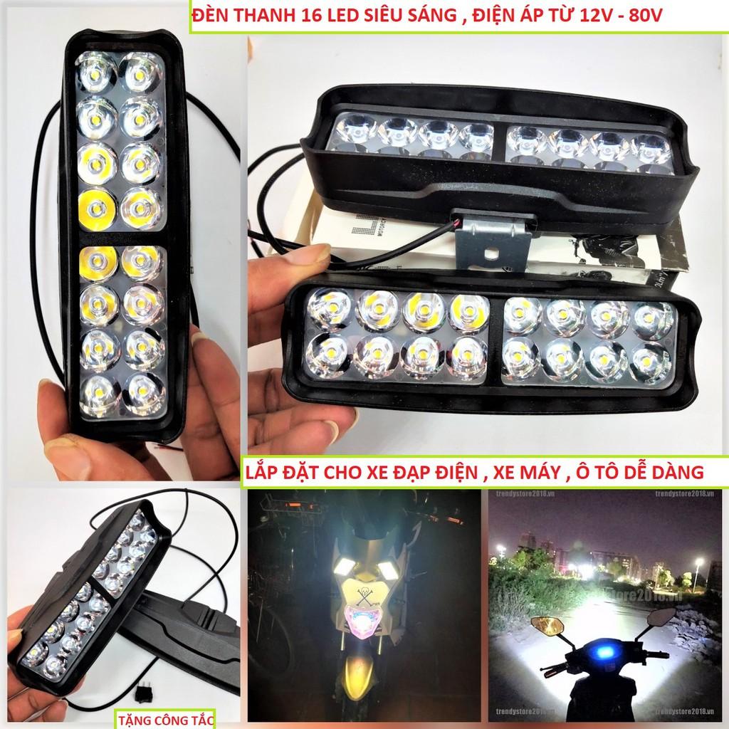 Đèn led 16 tim trợ sáng xe máy ô tô 12V - 80V loại tốt lắp các loại xe