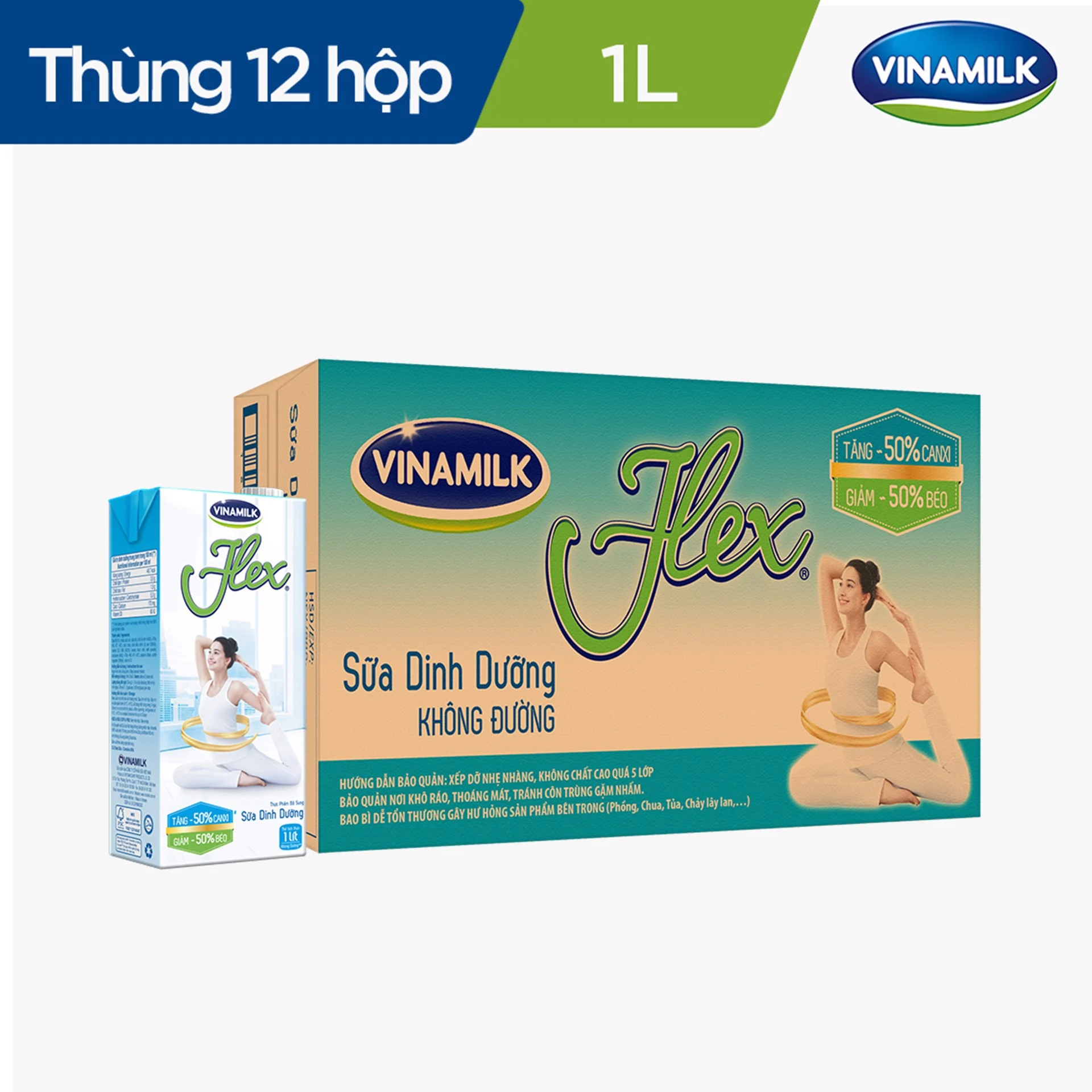 Thùng 12 Hộp Sữa Tiệt Trùng Vinamilk Flex Không Lactose 1 Lít