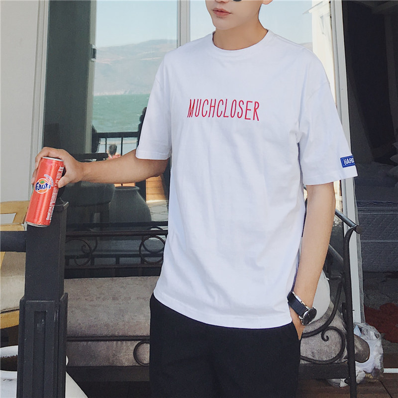 Áo T-shirt thanh niên, cổ tròn, cộc tay, thêu hoa, thời trang, phong cách Nhật Bản, phù hợp cho mùa hè TA18