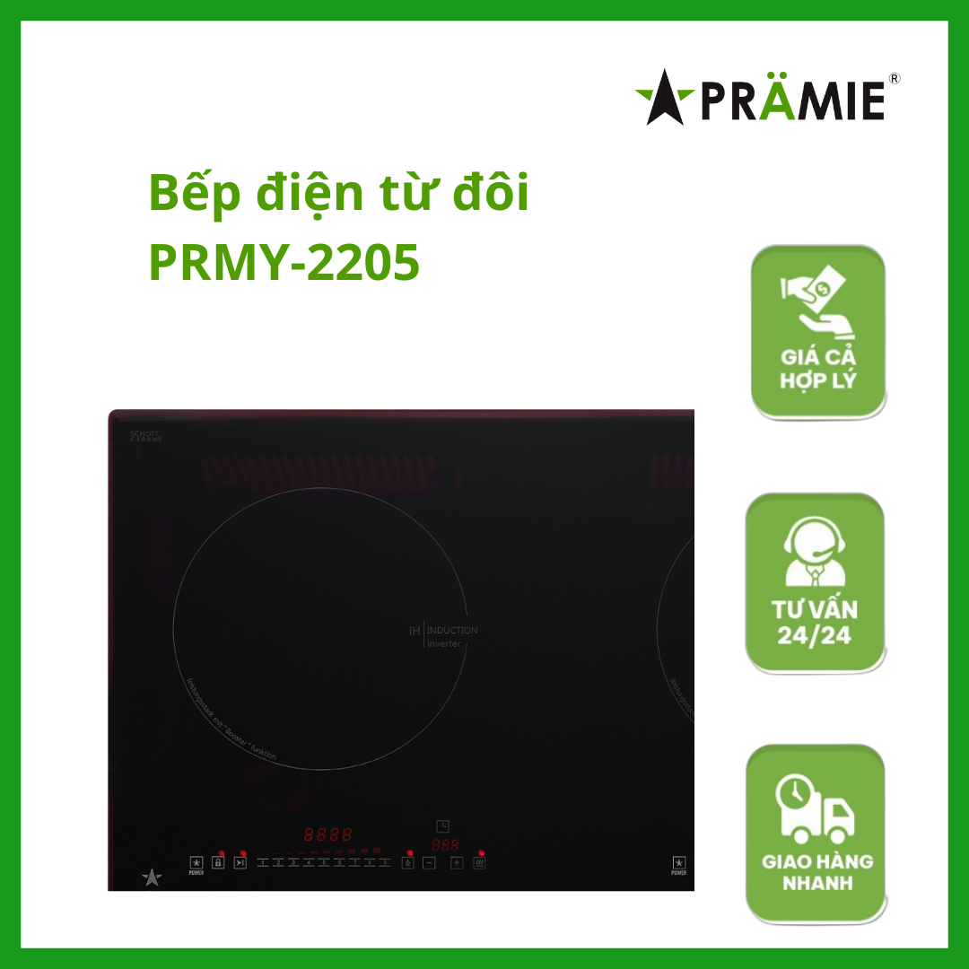 Bếp điện từ đôi ,Pramie PRMY-2205_Hai từ_hàng nhập khẩu Malaysia