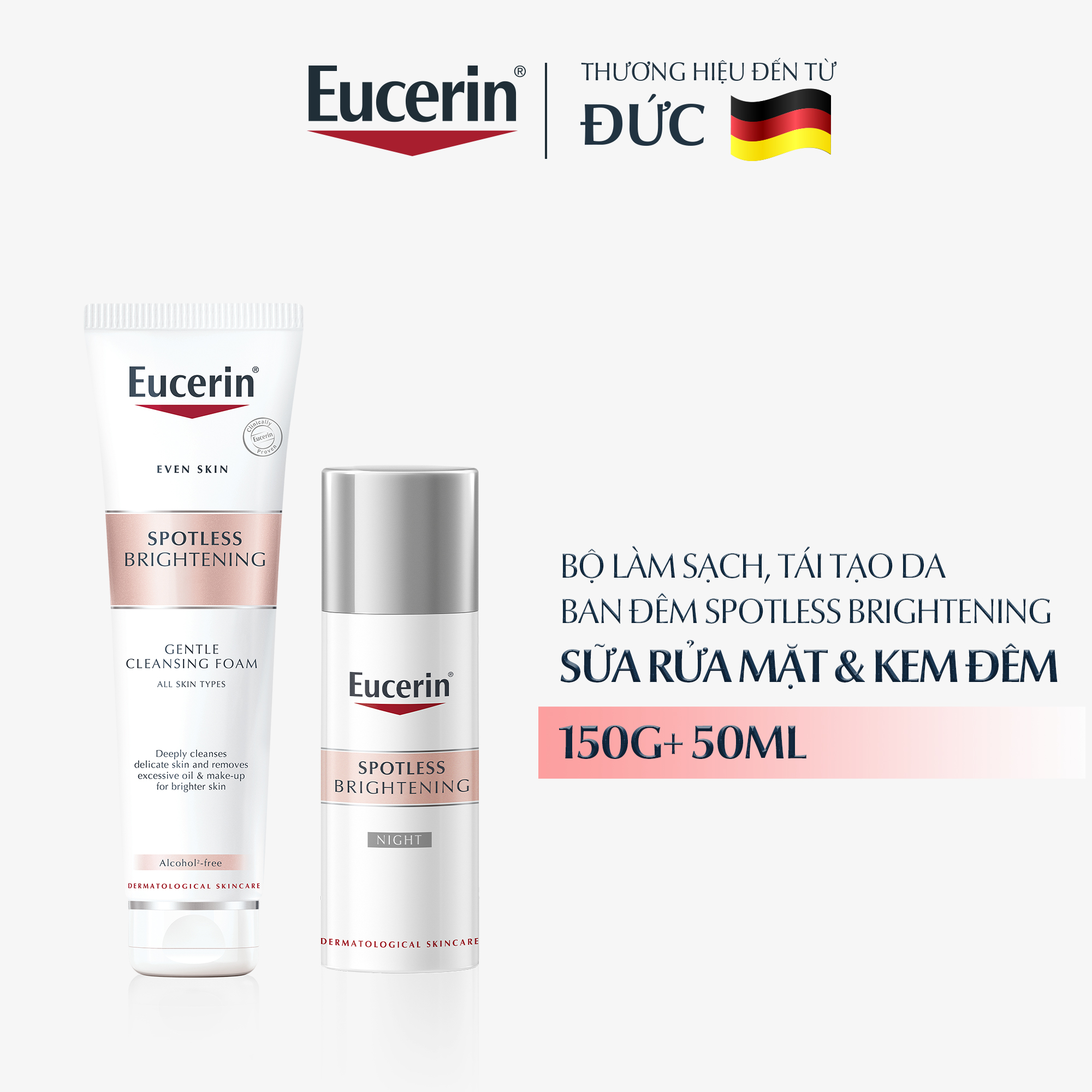Bộ dưỡng sáng da Eucerin Spotless Brightening: Kem dưỡng ban đêm 50ml & Sữa rửa mặt 150g