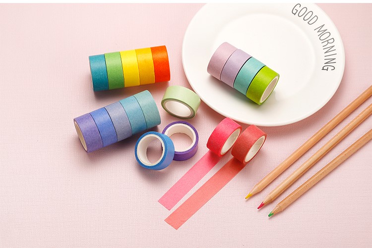 Combo 3 Cuộn Băng Keo Trang Trí Washi Tape Rainbow Màu Ngẫu Nhiên Khác Nhau 3.5cm x 1.5cm - Giao Ngẫu Nhiên Theo Nhóm Màu