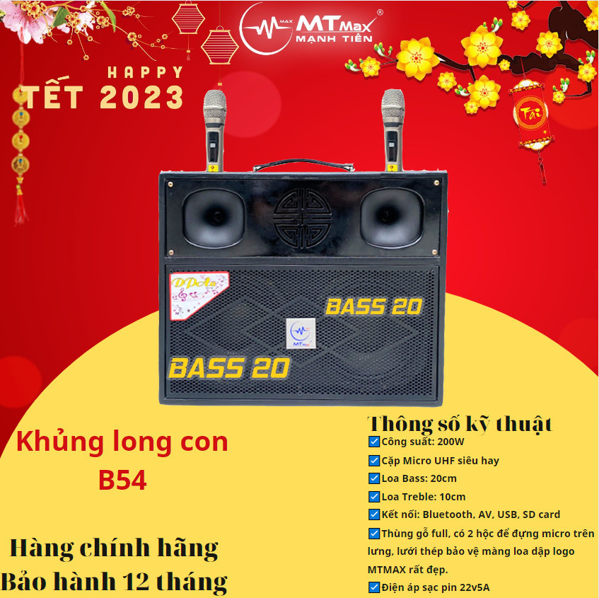 Loa Kéo Di Động MTMax BK54 Karaoke Bass Đôi 20cm âm thanh lớn