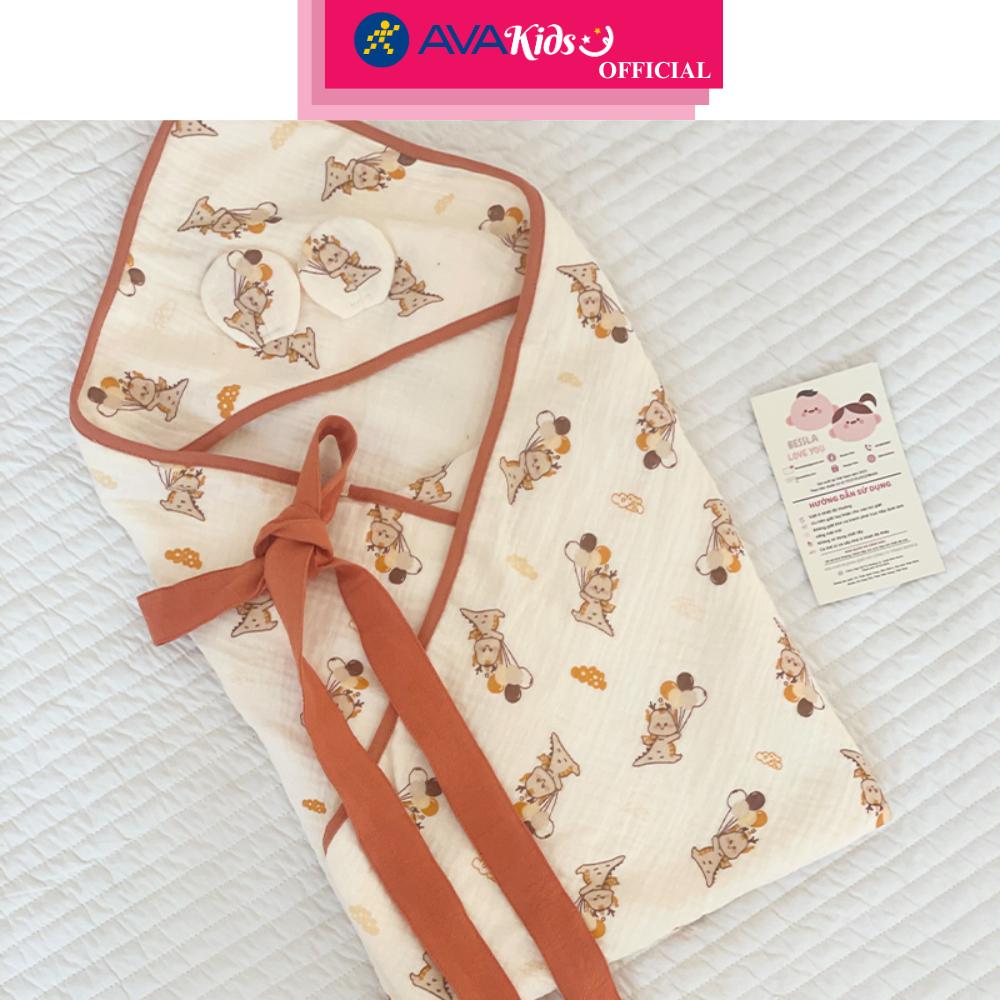 Khăn quấn cotton Bessla 70x70 cm - Rồng - Hàng Chính Hãng