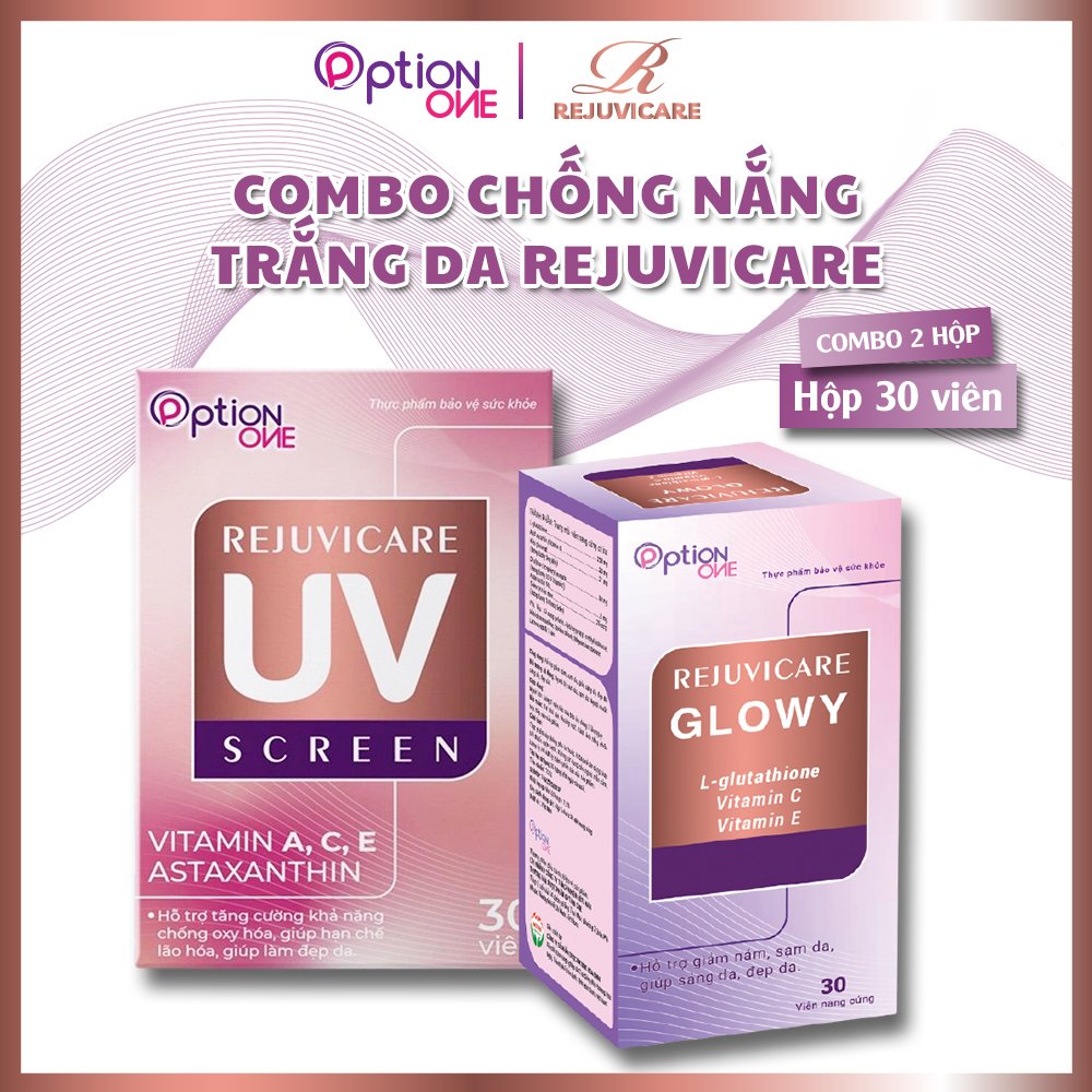 [COMBO 2 HỘP] Viên uống Glowy Rejuvicare trắng da 30 viên - UV Screen Rejuvicare chống nắng 30 viên