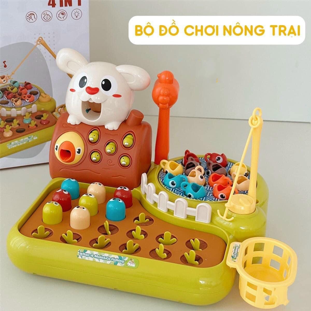 Đồ chơi nông trại Funny Happy Farm 4in1 tích hợp đồ chơi câu cá, trồng củ cải, bắt sâu, đập chuột, đồ chơi Montessori