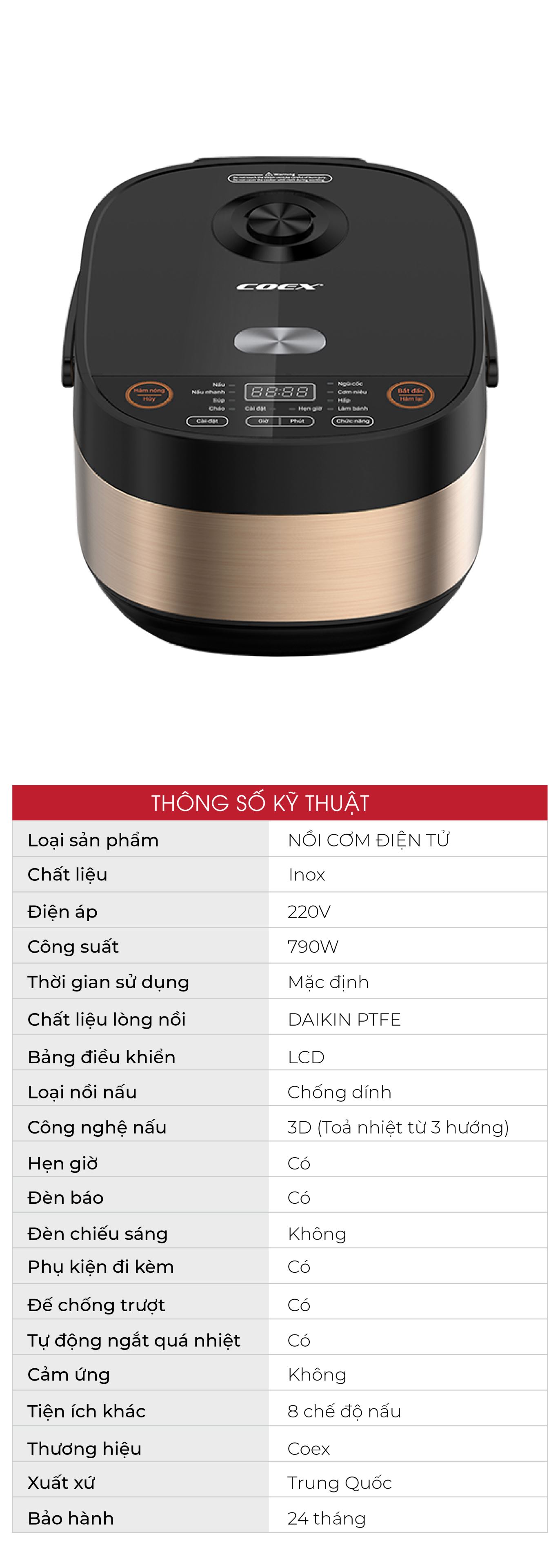 Nồi cơm điện tử 1.8L Coex CR-3453A