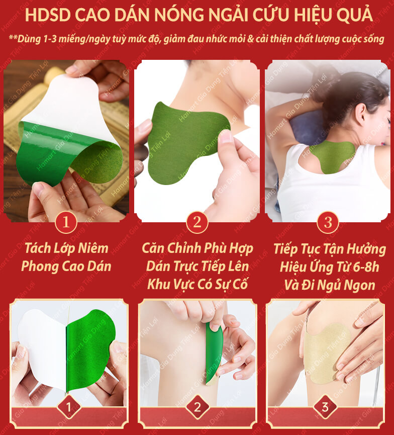 Hộp 12 Miếng Cao Dán Ngải Cứu Xương Khớp Hamart Giảm Đau Mỏi Khớp Cổ Vai Gáy Cột Sống Lưng