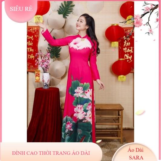 SET ÁO DÀI LỤA HỌA TIẾT BÔNG SEN